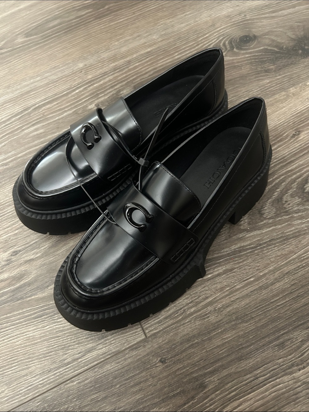 NWT Coach Leah Black Leather Platform Loafer - Picture 7 of 16